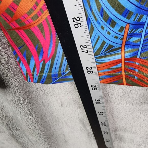 Womens Tropical Multicolor Leaf Print Wide-Leg Pants w/ Waist Tie Polyester L - Picture 7 of 9